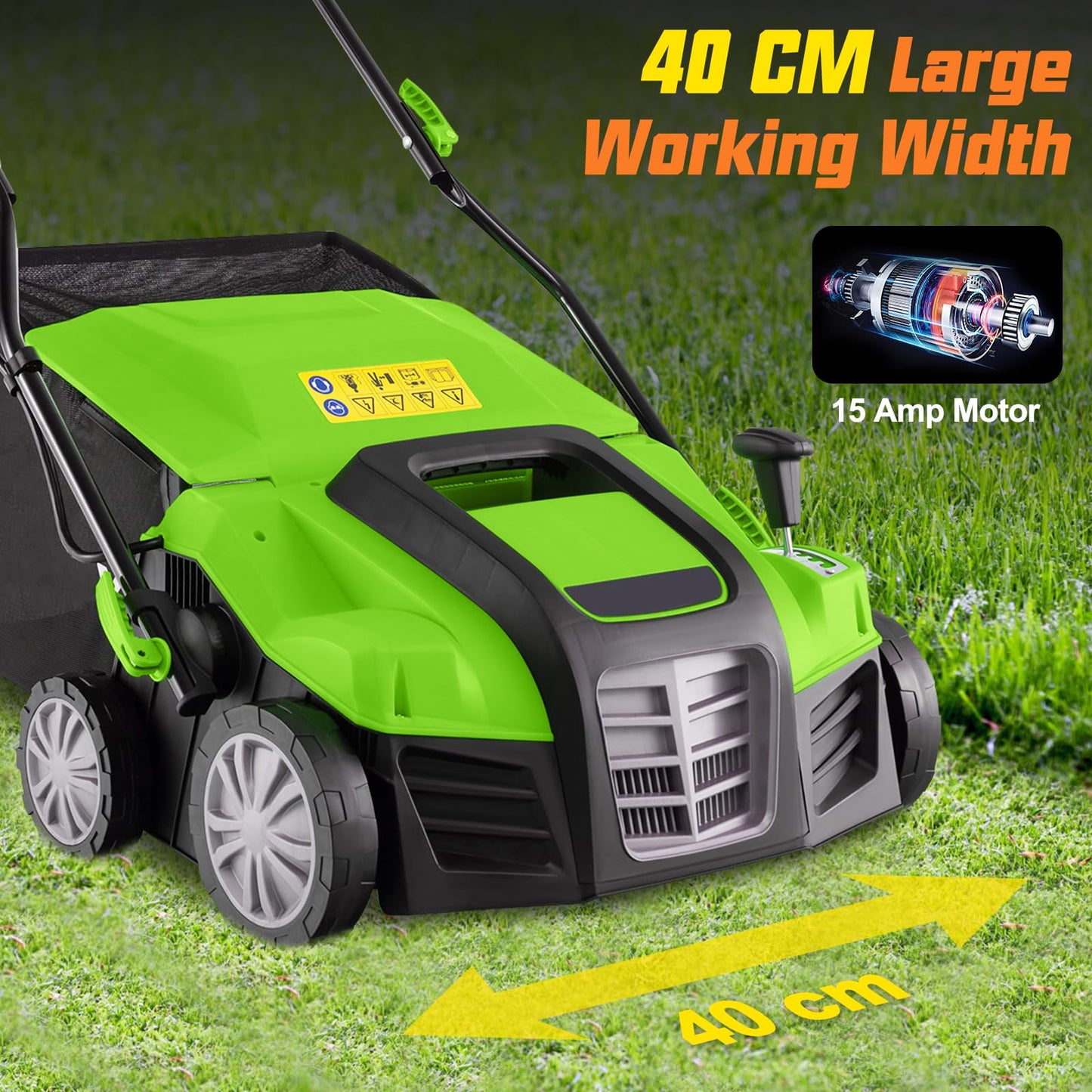 Lawn Scarifier and Aerator 2 in 1, 2000W Folding Garden Lawn Rake with 40cm Working Width