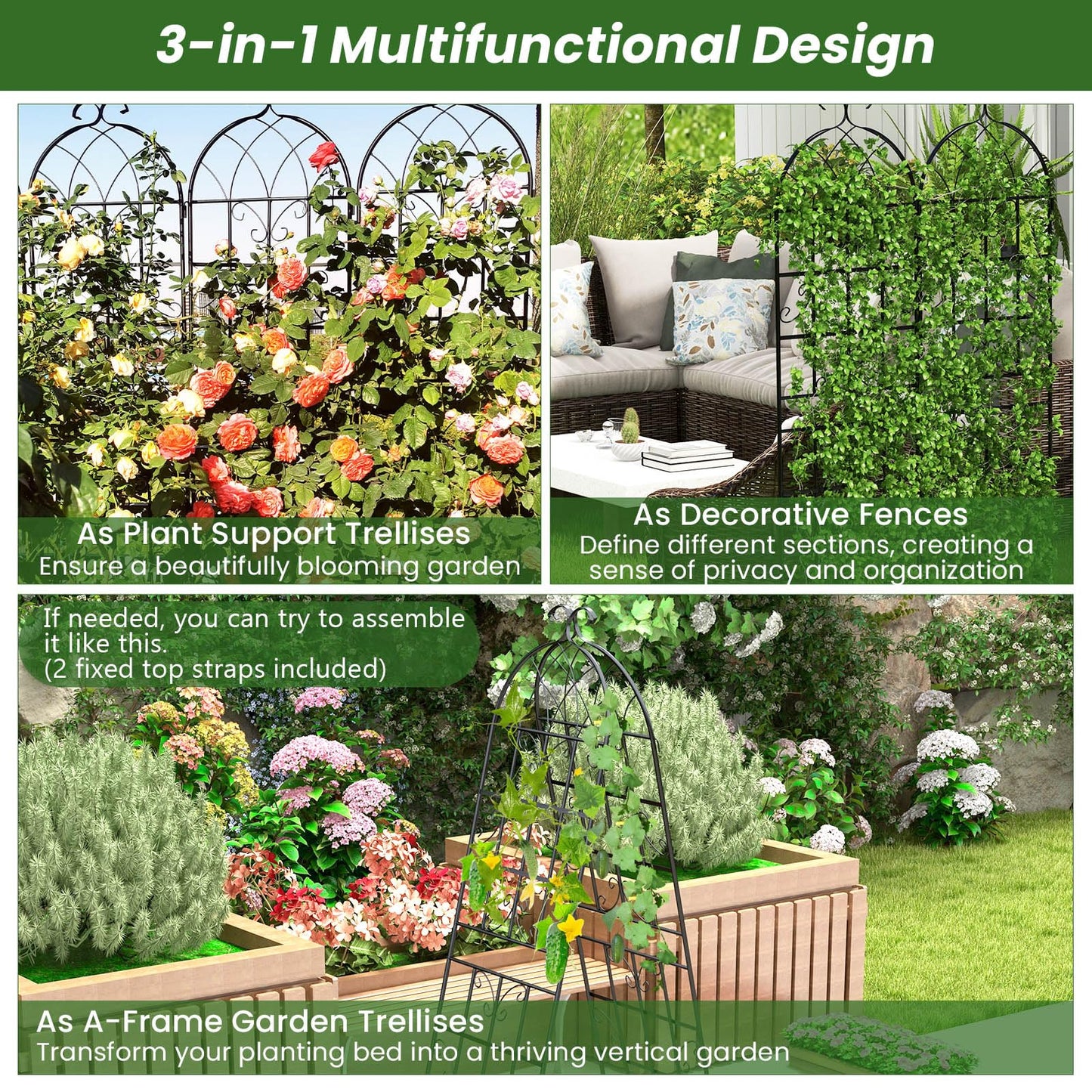 GiantexUK 180/220x50cm Garden Trellis, 6ft/7.2ft Tall Galvanized Metal Fence Climbing Plants Support Frame