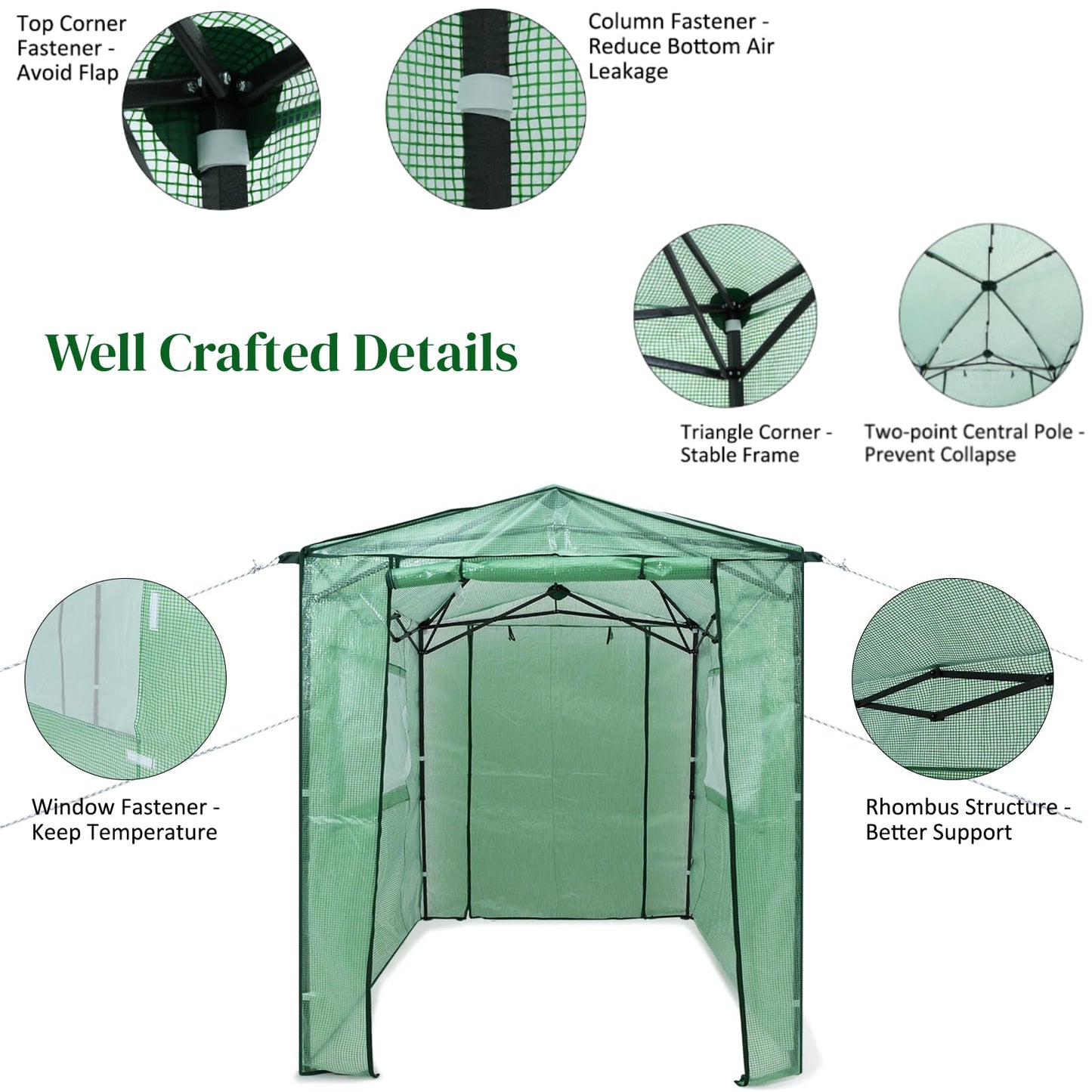 GiantexUK Walk In Greenhouse, Height Adjustable Pop-up Growhouse with PE Cover (256x174x210-230cm,2 Windows, Green)