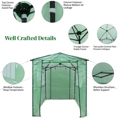 GiantexUK Walk In Greenhouse, Height Adjustable Pop-up Growhouse with PE Cover (256x174x210-230cm,2 Windows, Green)