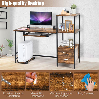 Computer Desk, 2-in-1 Workstation PC Laptop Table with Storage Bookshelf, 140 x 50 x 110cm