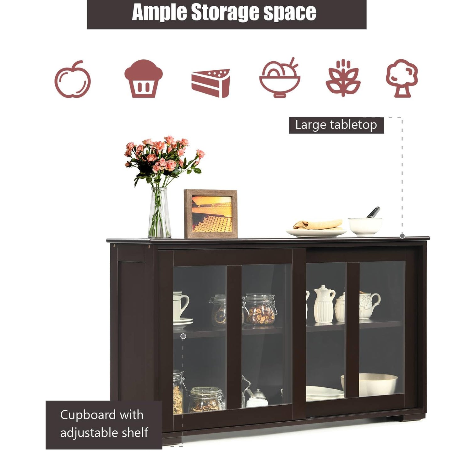 GiantexUK Kitchen Sideboard, Wooden Buffet Cabinet with Adjustable Shelf and Sliding Doors