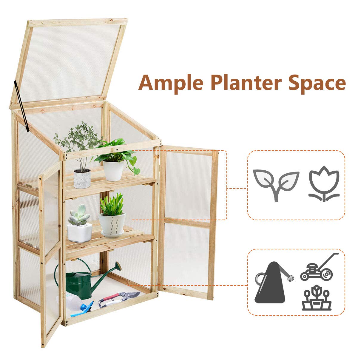 GiantexUK Mini Wooden Greenhouse, Garden Cold Frame with 2 Doors and Skylight