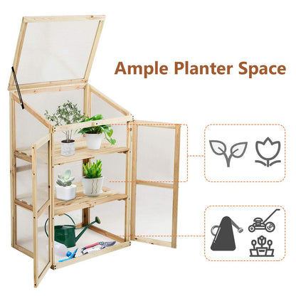 GiantexUK Mini Wooden Greenhouse, Garden Cold Frame with 2 Doors and Skylight