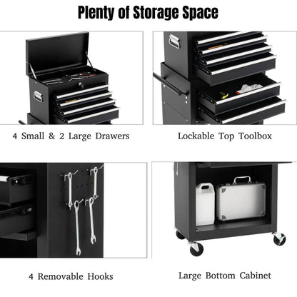 GiantexUK 2-in-1 Tool Chest on Wheels, Rolling Lockable Metal Tool Cabinet Storage Box with Detachable Top Cabinet