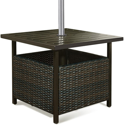 GiantexUK Rattan Outdoor Furniture Side Table, Patio Wicker Umbrella Side Table with Umbrella Hole