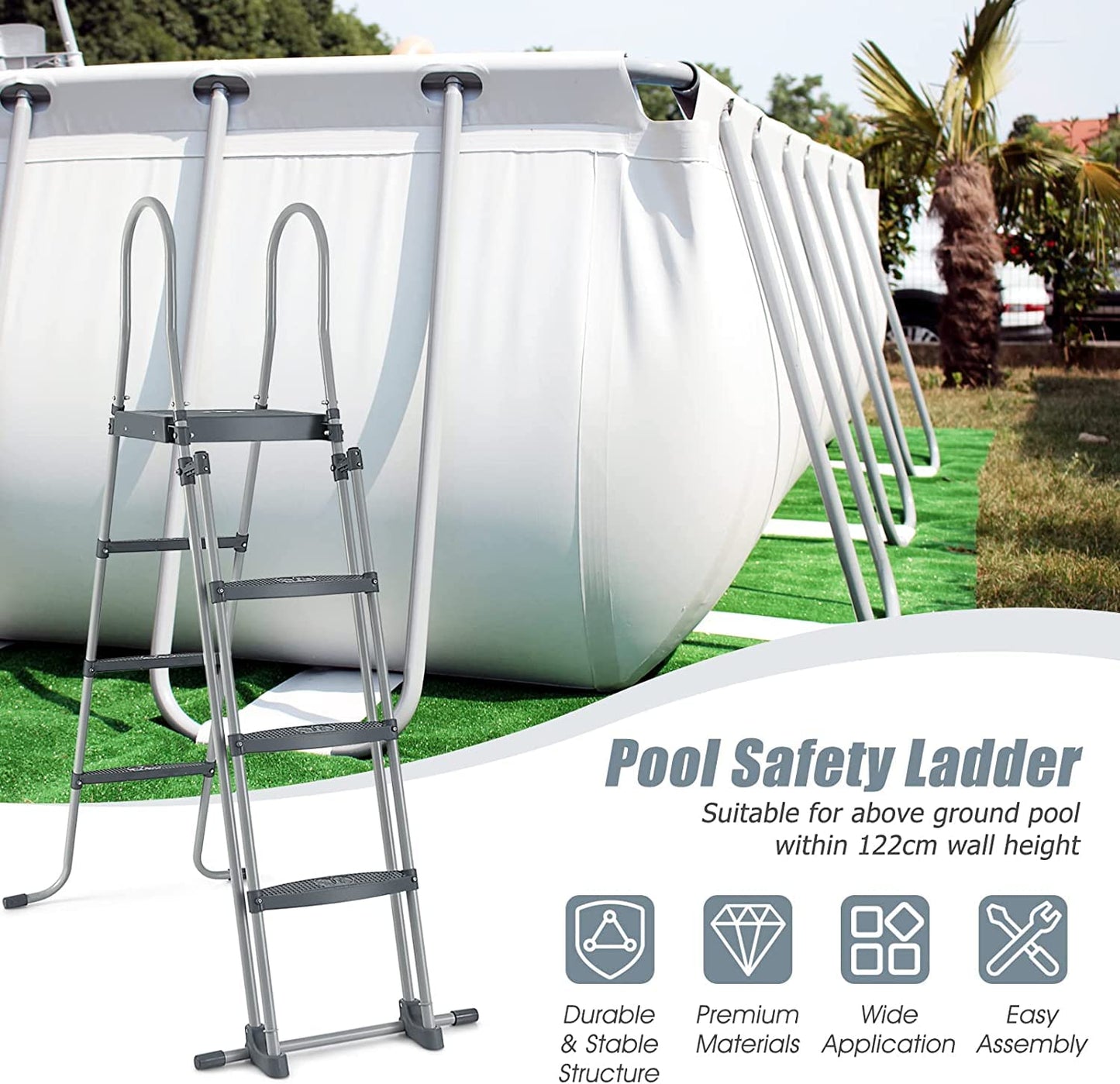 GiantexUK 4 Step Pool Ladder, Above Ground Safety Pedal with Removable Outer Ladder