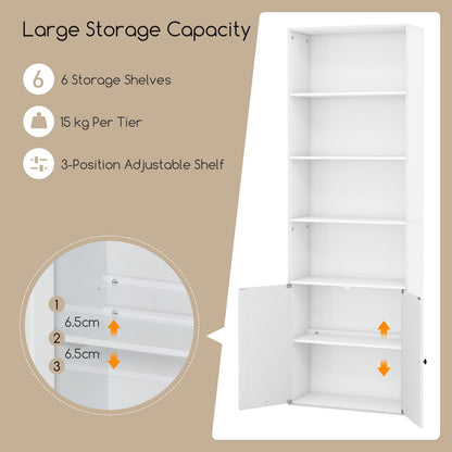 6 Tier Extra Large Bookcase, Freestanding Tall Bookshelf Storage Organizer with 6 Shelves & 2-Door Cabinet, 60 x 24 x 180cm