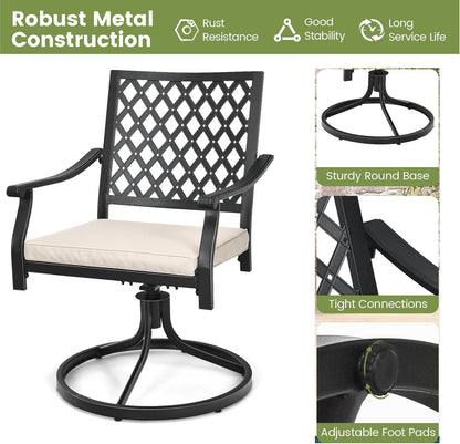 GiantexUK Patio Dining Set, Metal Garden Table and Chairs Set with with 90cm Square Table, 4 Swivel Chairs & Removable Cushions