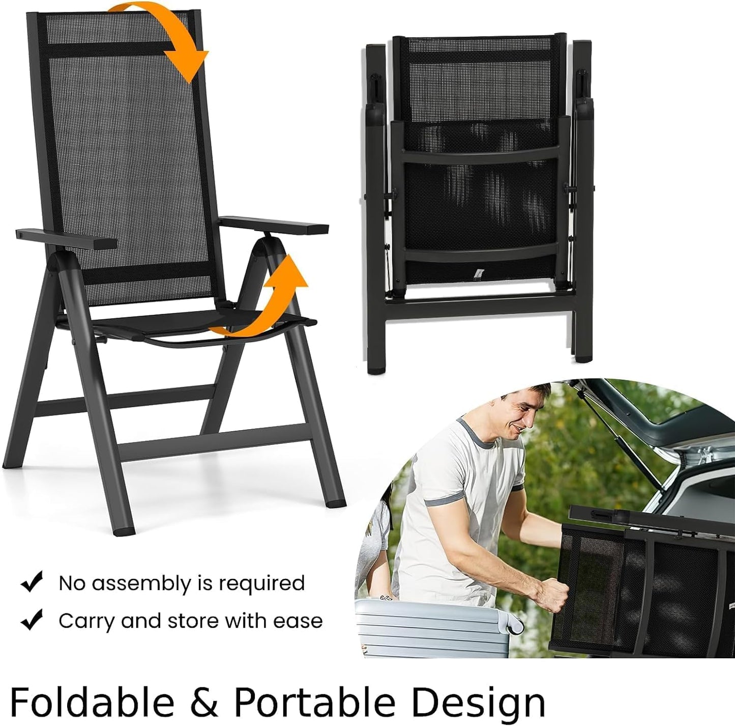 GiantexUK Patio Folding Chair Set of 1/2, Outdoor Dining Chairs with Soft Padded Seat (No Sponge Padded)