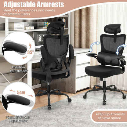 Mesh Office Chair, Ergonomic High Back Swivel Computer Desk Chair with Lumbar Support (71 x 71 x 117-127cm)