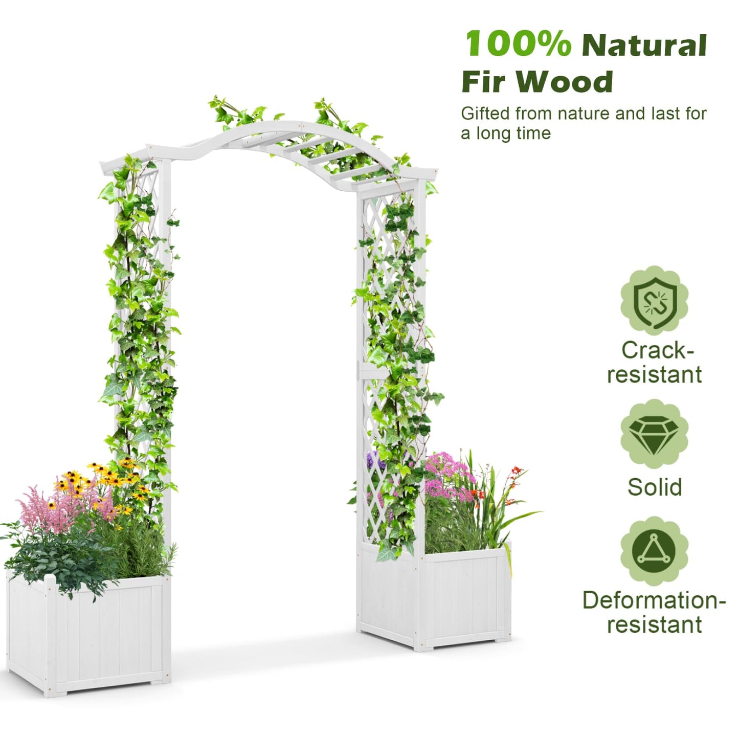 GiantexUK Wooden Garden Arch with Planter Boxes, Trellis Pergola Arbour