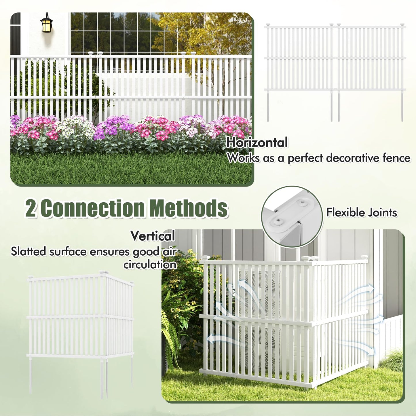 2 Panels Outdoor Privacy Screen, 113 x 114cm Decorative Fence Trash Can Enclosure with 4 Ground Stakes