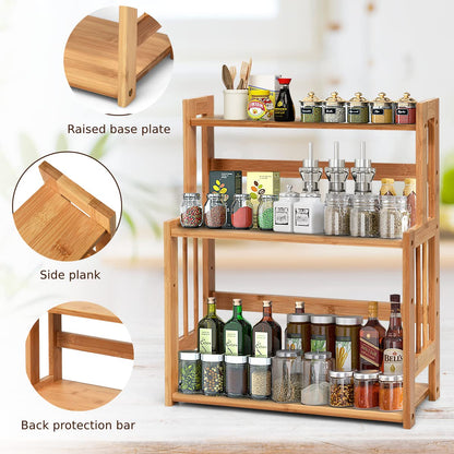 GiantexUK 3-Tier Spice Rack, Bamboo Kitchen Countertop Storage Organizer with Adjustable Shelf