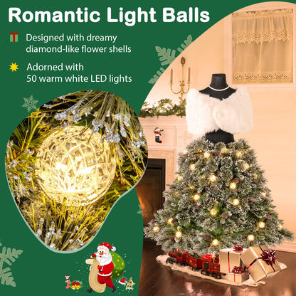 5FT Pre-lit Mannequin Artificial Christmas Tree, Dress Form Xmas Tree with 465 Branch Tips (White+Green, with 50 Light Balls)