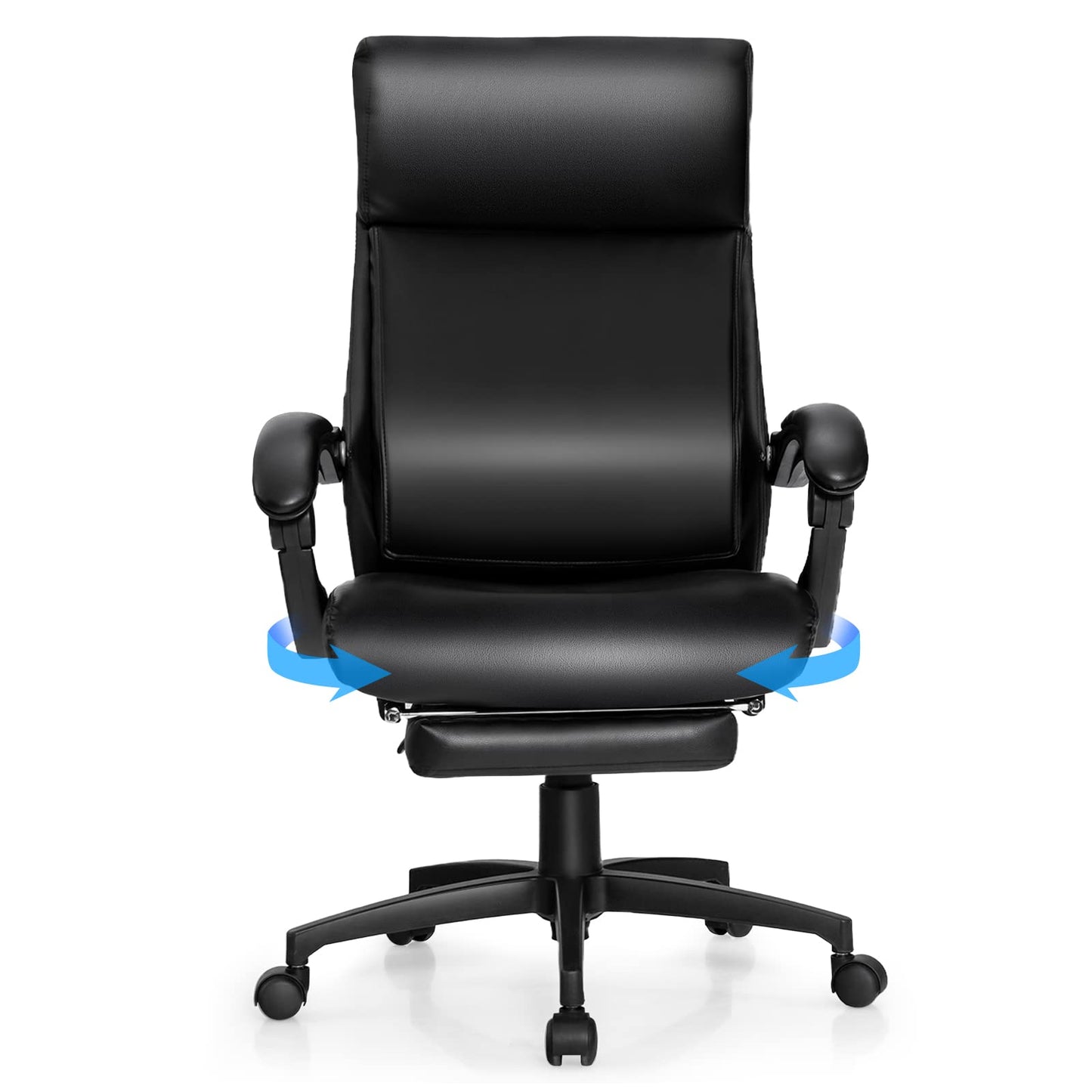 Ergonomic High-Back Office Chair, Rolling Executive Desk Chair with Retractable Footrest & Built-In Lumbar Support