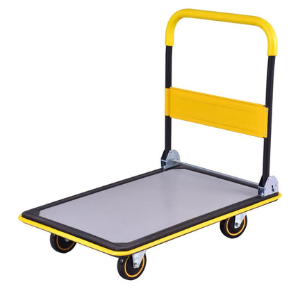 GiantexUK Folding Hand Sack Truck, 300KG Capacity Heavy Duty Platform Trolley with Wheels & Handle (91x61x89cm, 300KG, Yellow+Black)