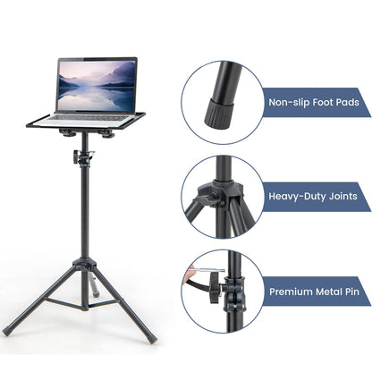 GiantexUK Projector Tripod Stand, Height Adjustable Foldable Metal Laptop Floor Stand with 180° Tiltable Tray