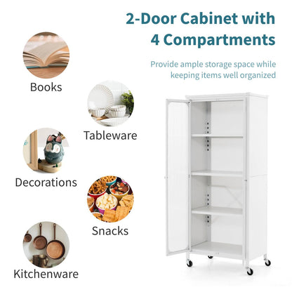 GiantexUK Storage Cabinet on Wheels, Mobile Kitchen Cupboard with Doors, Adjustable Shelves & Anti-Toppling Device