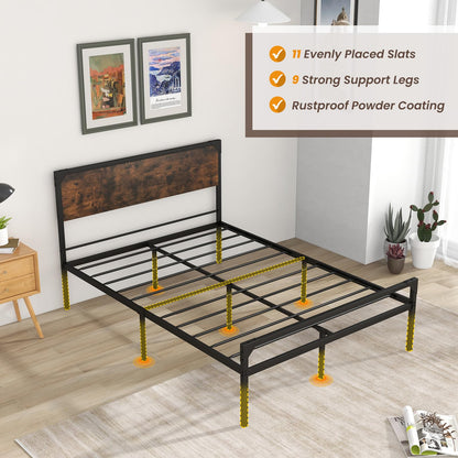 4FT6/5FT Bed Frame, 31cm Full/Queen Size Platform Bed with Rustic Headboard & Footboard