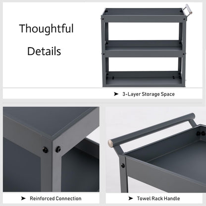 GiantexUK 3-Tier Tool Trolley, Metal Frame Utility Service Cart with 4 Wheels & Handle (3-Tier, Flat Handle)