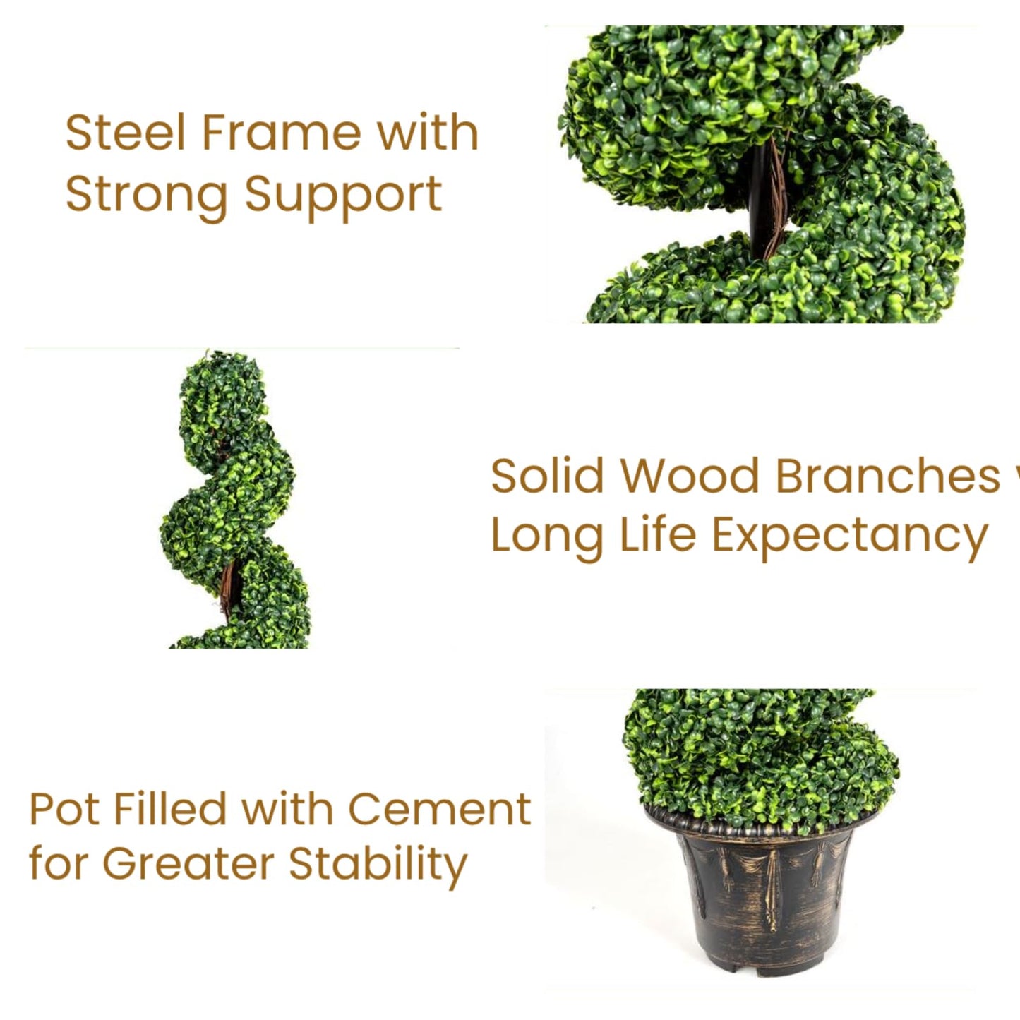 GiantexUK 120cm Artificial Spiral Boxwood Tree, Fake Topiary Trees in Cement-Filled Pot (30 x 30 x 120cm)