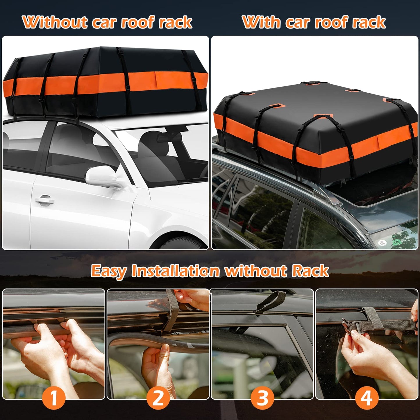 GiantexUK 21 Cubic Feet Car Roof Bag, Waterproof Cargo Top Carrier with Non-Slip Mat, Combination Lock (21 Cubic Ft/600L, No Lock, Black+Orange)