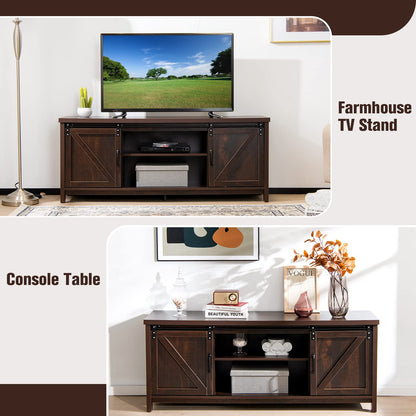 TV Stand for TVs up to 65 Inches, Wooden Farmhouse TV Cabinet Media Entertainment Center with Adjustable Shelves(Sliding Barn Doors, 150 x 40 x 60cm)