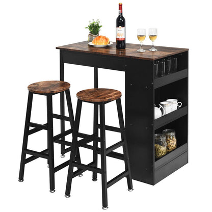 GiantexUK 3PCS Bar Table Set, Industrial Counter Height Dining Table and 2 Stools with 3-Tier Side Shelves