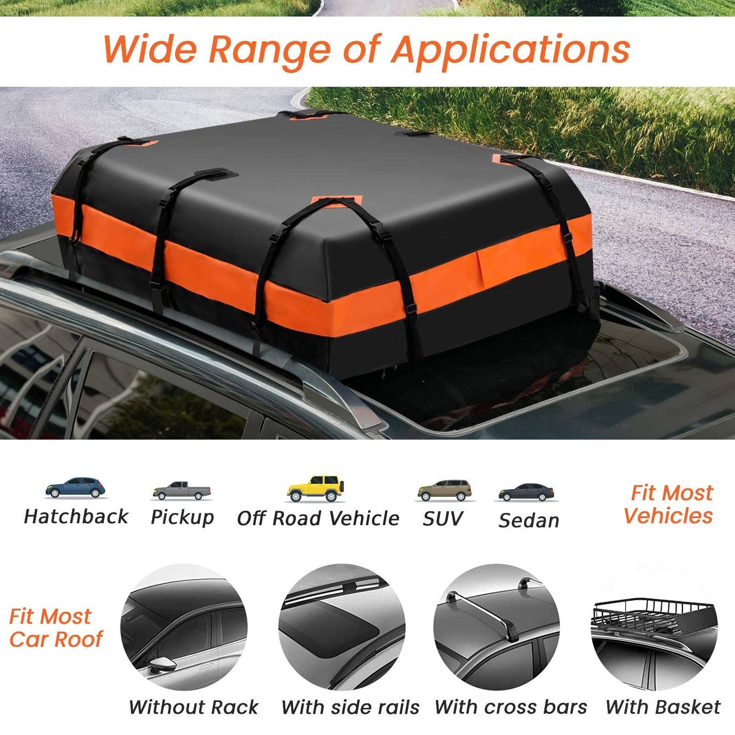 GiantexUK 15 Cubic Feet Car Roof Bag, Waterproof Cargo Top Carrier with Non-Slip Mat, Combination Lock, 6 Door Hooks & Straps