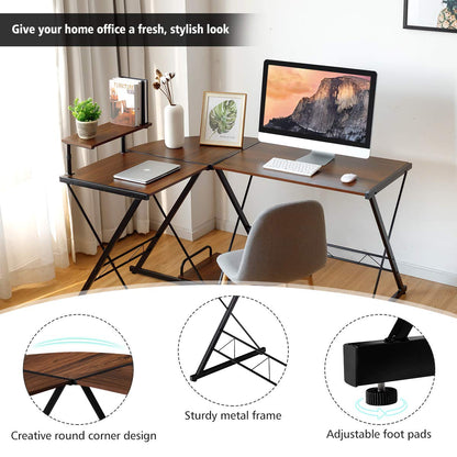 L-Shaped Computer Desk, Industrial Large Desktop 2-Person Corner Writing Workstation PC Laptop Table