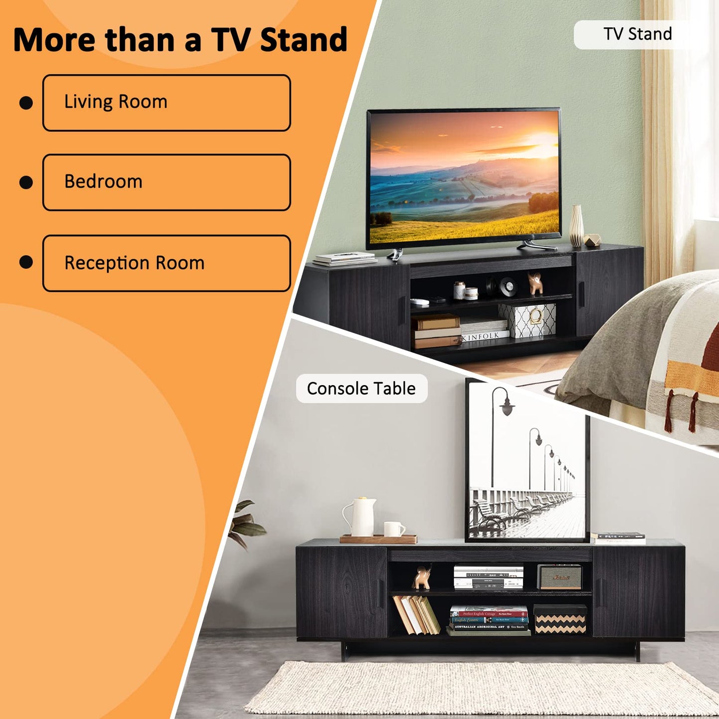 TV Stand for TVs up to 65 Inches, Modern TV Unit Console Table for Living Room Bedroom, 152x40x45cm