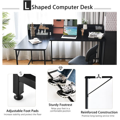 L-Shaped Computer Desk, Industrial Large Corner Desk Writing Study Table with Hutch