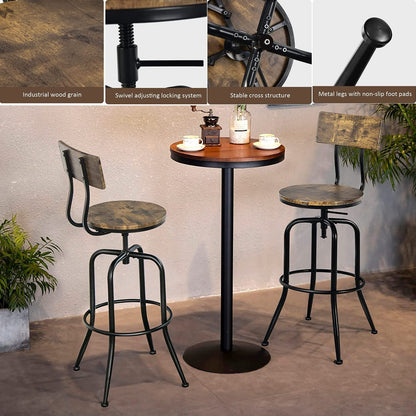 GiantexUK Bar Stools Set of 2/4, 360° Swivel Dining Chairs with Backrest and Footrest, Industrial Counter Stool Set for Pub Home Office