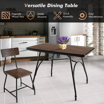 Dining Table, Metal Frame Rectangular Kitchen Table with Adjustable Feet and Round Corner