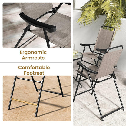 GiantexUK 2-Piece Patio Bar Chair Set with Metal Frame and Footrest