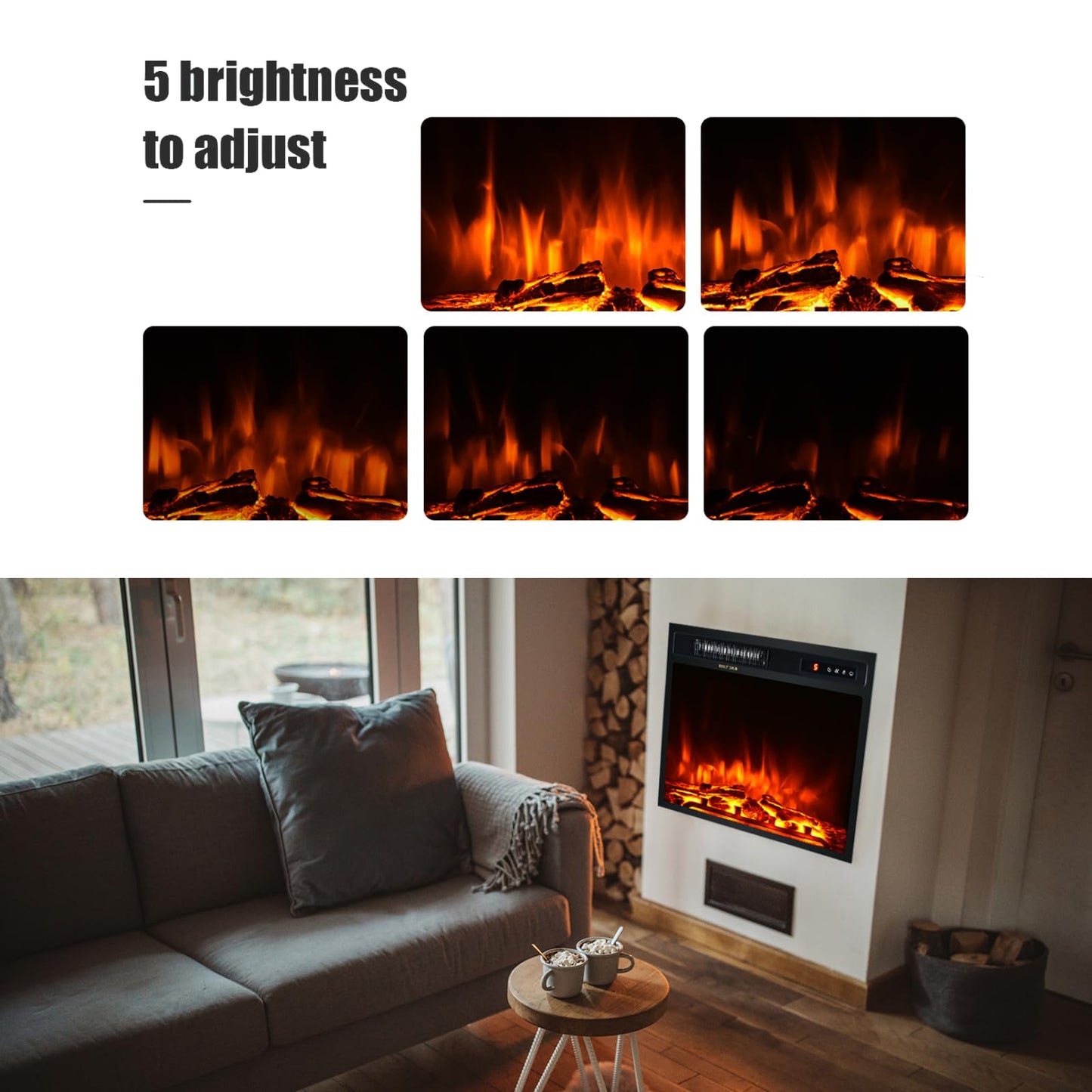 GiantexUK 19” Recessed Electric Fireplace, Recessed Wall Mounted Freestand Fire Heater with LED Flame Color, 5 Brightness, Remote Control