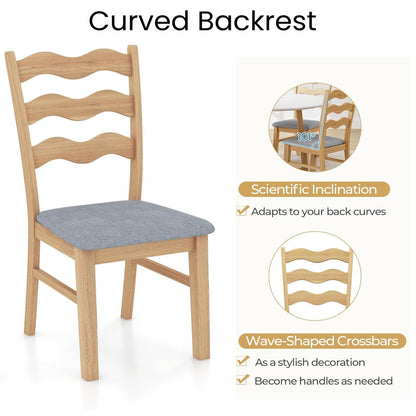 GiantexUK Dining Chairs Set of 2, Padded Rubber Wood Kitchen Counter Chairs (Wave Pattern, Natural)