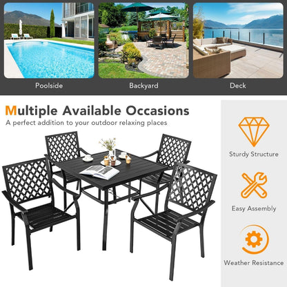 GiantexUK 5PCS Patio Dining Set, Outdoor Stackable Chair Table Set with Umbrella Hole