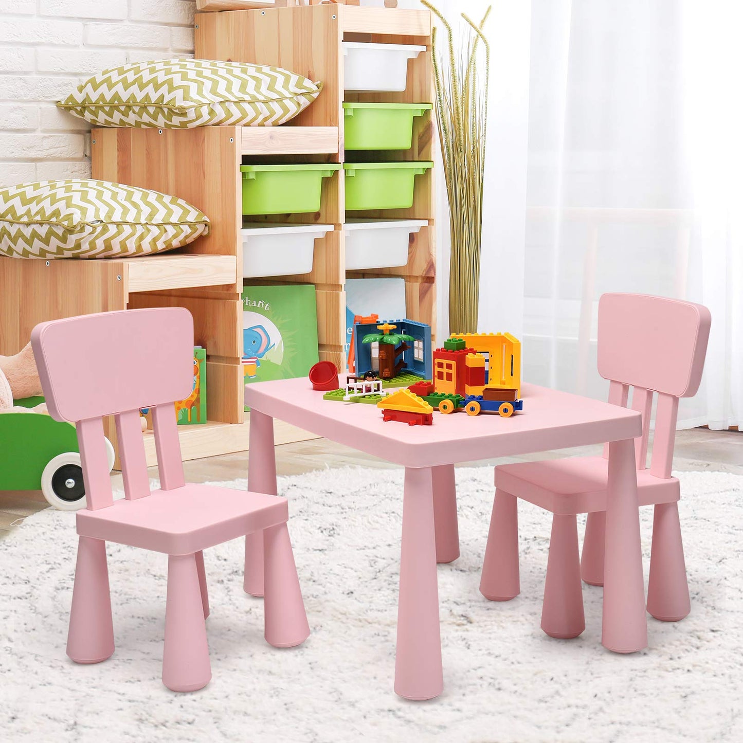 Kids Table and Chair Set, Children Multi Activity Desk with 2 Chairs, for Eating, Drawing, Writing, Craft, Snack Time, 77 x 55 x 50 cm