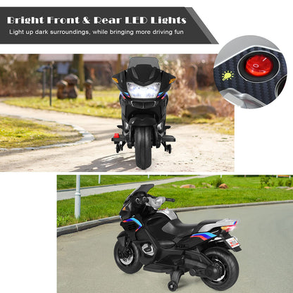 Kids Ride on Motorcycle, 12V Electric Ride On Bike with Training Wheels, LED Lights