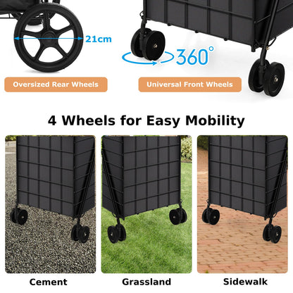 GiantexUK Foldable Shopping Cart on Wheels, Metal Grocery Trolley with Extra Basket & Anti-slip Handle