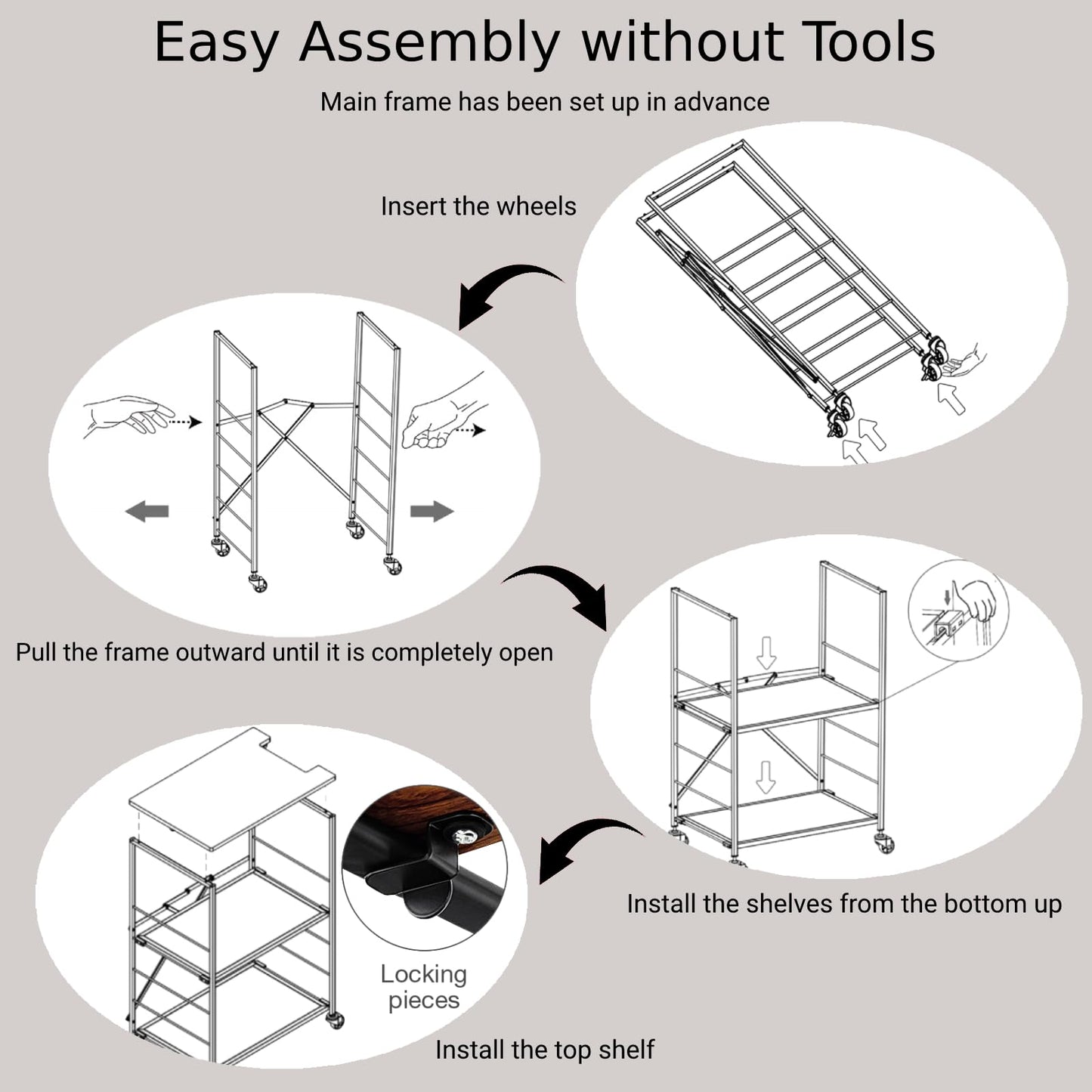 GiantexUK 3-Tier Storage Shelving Cart, Kitchen Rolling Serving Trolley with 2 Adjustable Metal Shelves