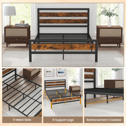 4FT6/5FT Platform Bed Frame, Double/King Metal Mattress Foundation with Slatted Headboard & Footboard