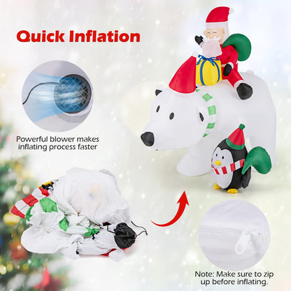 Inflatable Christmas Santa Claus, Self Inflating Xmas Decoration with LED Lights and Blower (White Polar Bear & Penguin)