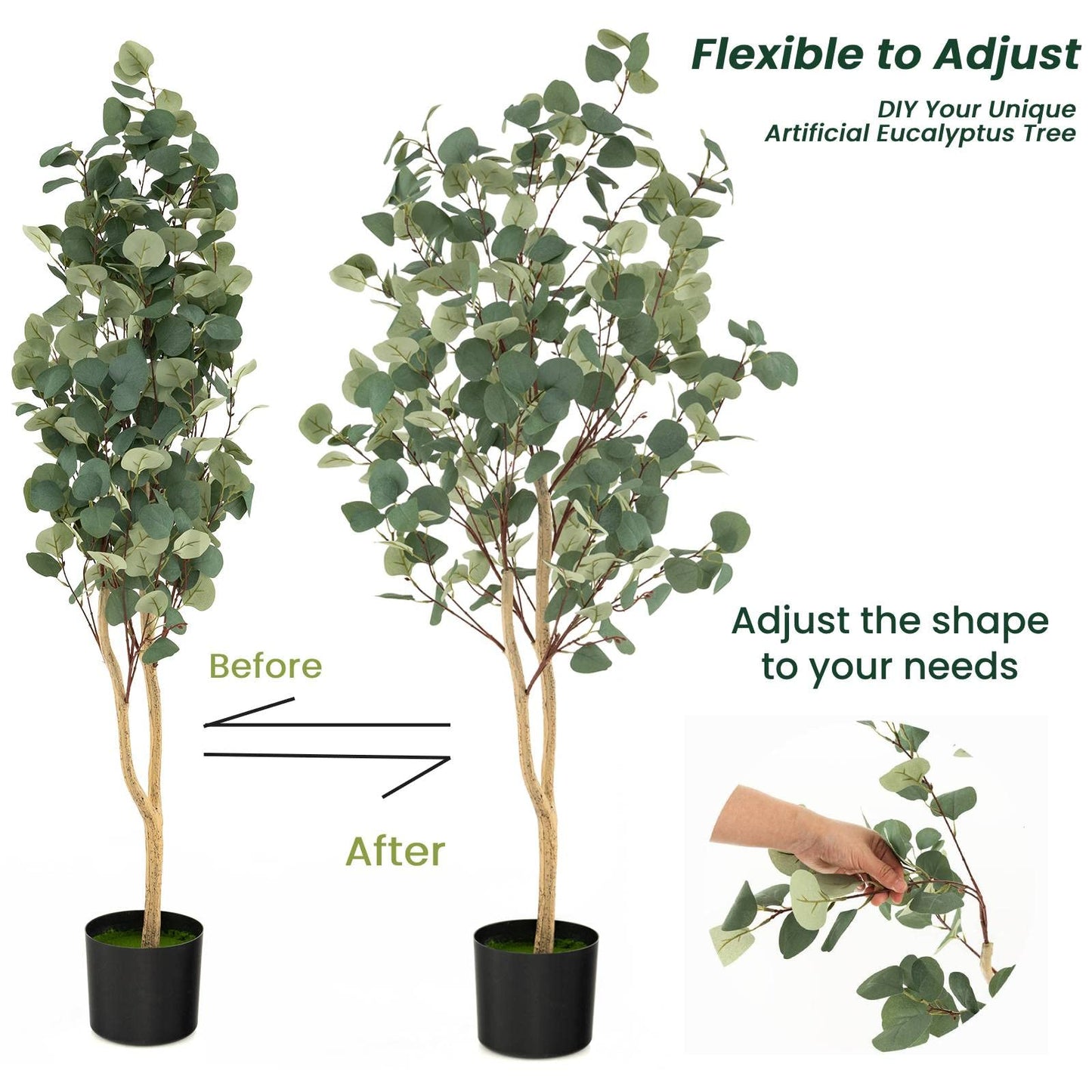 GiantexUK Artificial Eucalyptus Tree, 140cm/165cm Faux Eucalyptus Plant with Silver Dollar Leaves and Cement Pot