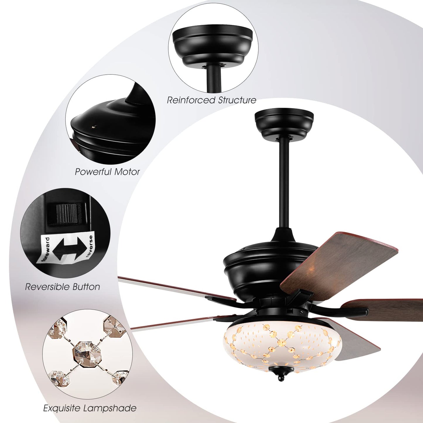 GiantexUK 52” Ceiling Fan with Lamp, 5 Blades Hanging Fan with Remote