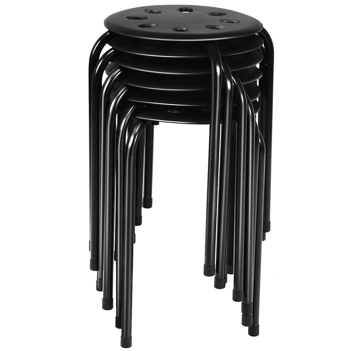 GiantexUK 6PCS Stacking Stools, Set of 6 Plastic Round Bar Stools with Metal Frame & Anti-Slip Foot Mats