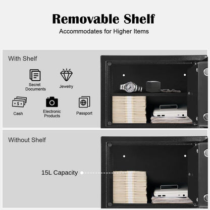 GiantexUK 15L Electronic Security Safe Cash Box, Digital Keypad Safety Box with Alarm System, Removable Shelf and Keys