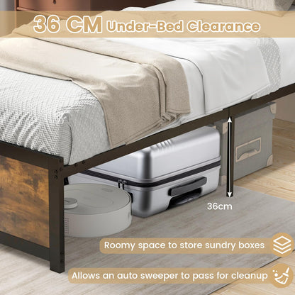 3FT Single Metal Bed Frame, Twin Size Platform Bed with Headboard